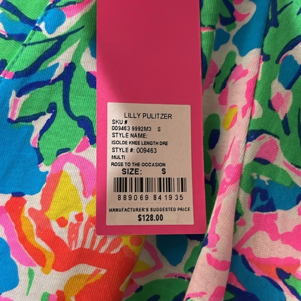 Lilly Pulitzer Vibrant Floral Midi Dress in Blue and Pink with belt. Size small - Picture 7 of 7